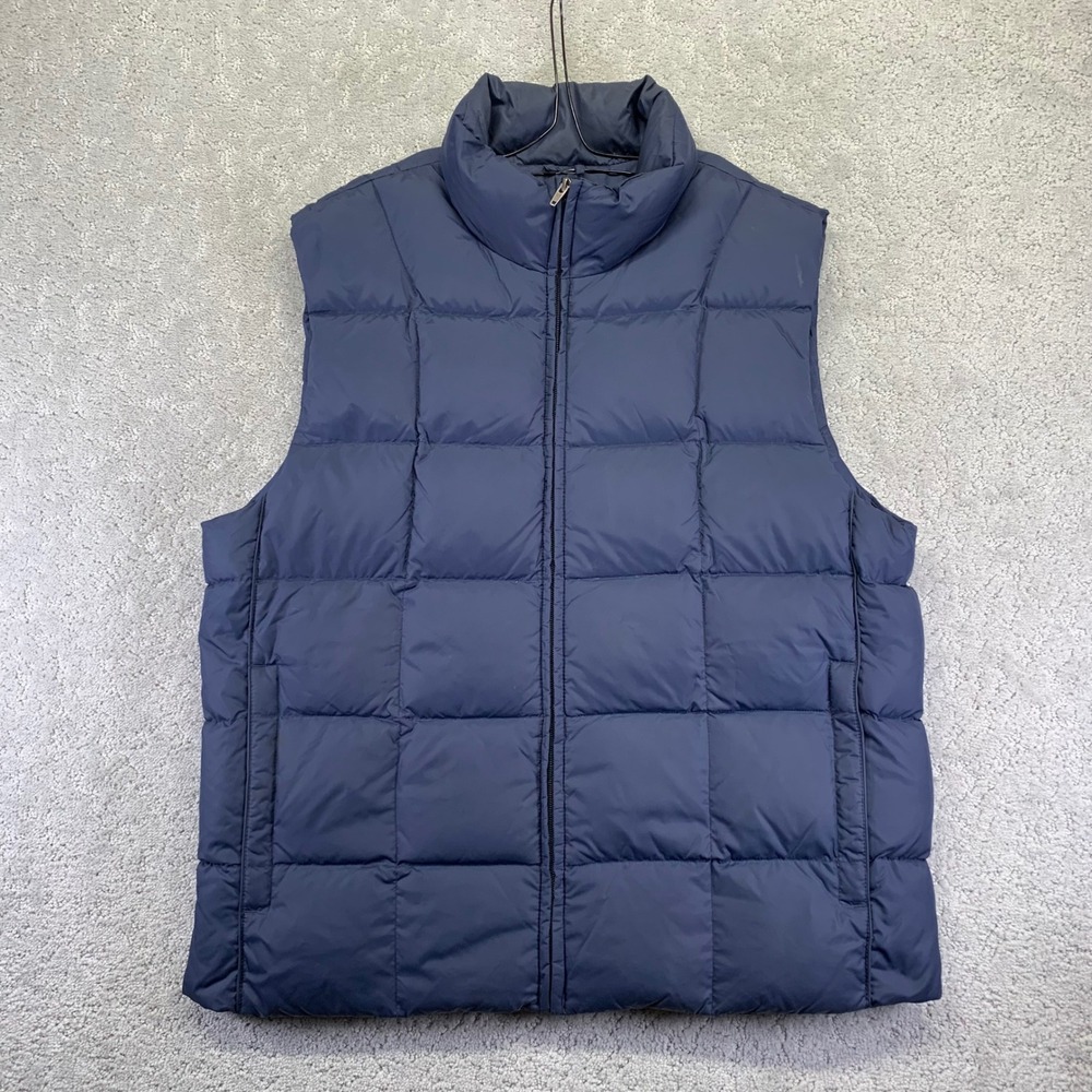 Eddie Bauer Mens Goose Down‎ Puffer Vest Size Medium Navy Blue Zip Up Jacket